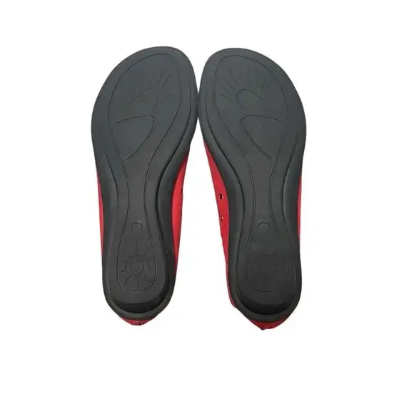 Sesto Meucci Evonne Red Nubock Cushioned Footbed Open Toe Slip On Flats - Size 9 - Picture 8 of 14